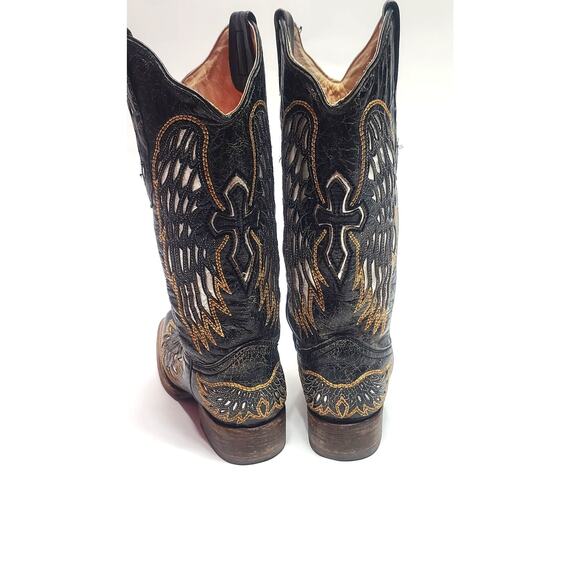 Women's Black and Brown Heeled Boots - Picture 7 of 10